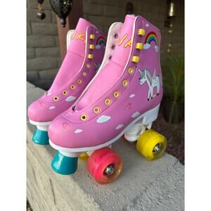 LIKU PINK Unicorn Quad Roller Skates Light Up Wheels SZ Kids US 1-2